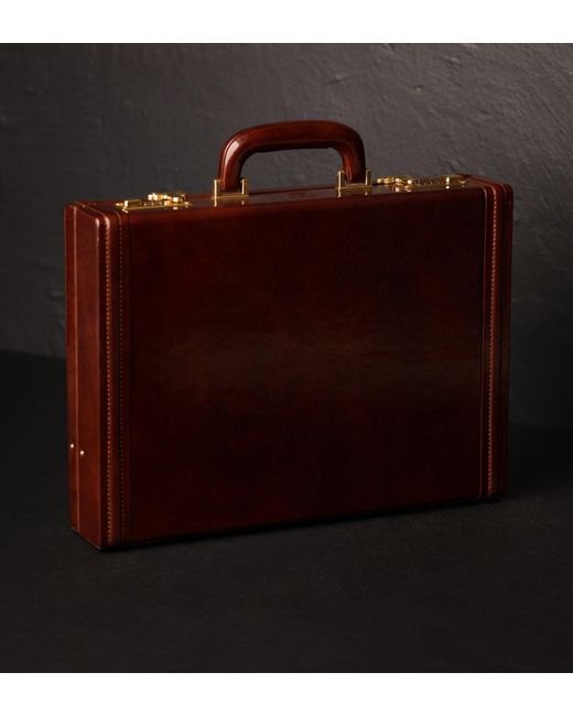 Time Resistance Brown Leather Attaché Case Briefcase for men