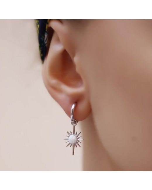 Spero London White Opal Northern Star Starburst Drop Hoop Earring Sterling