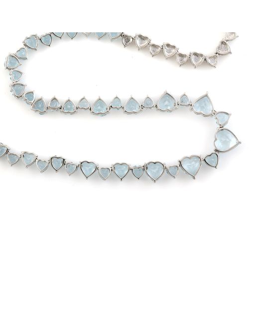 Artisan Blue 18k White Gold In Heart Shape Aquamarine Delicate Designer Necklace