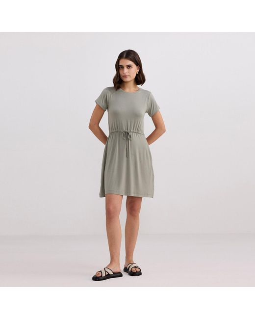 REISTOR Gray Drawstring Short T-Shirt Dress