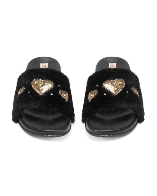 Rettrose Black Ella Luxury Plush Diamanté Embellished Handmade Sliders