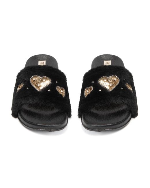 Rettrose Black Ella Luxury Plush Diamanté Embellished Handmade Sliders
