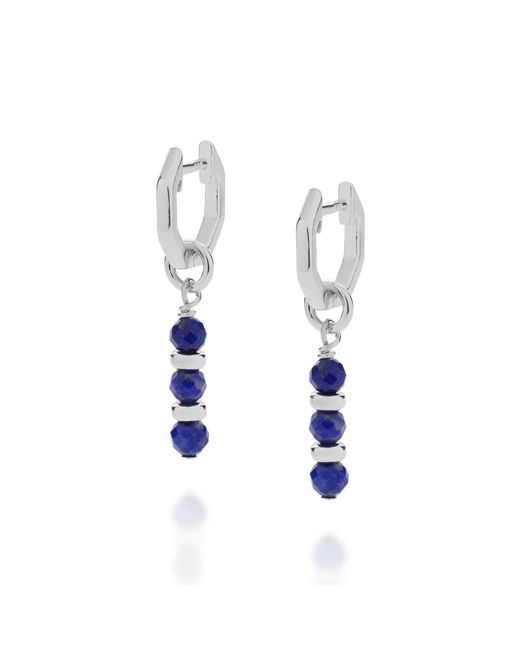 Nellou Jewellery Blue Linear Huggie Birthstone Earrings September Sterling