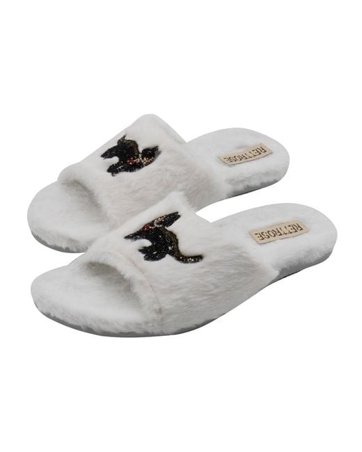 Rettrose Metallic Neutrals Callie Cream Luxury Plush Diamanté Embellished Handmade Slipper