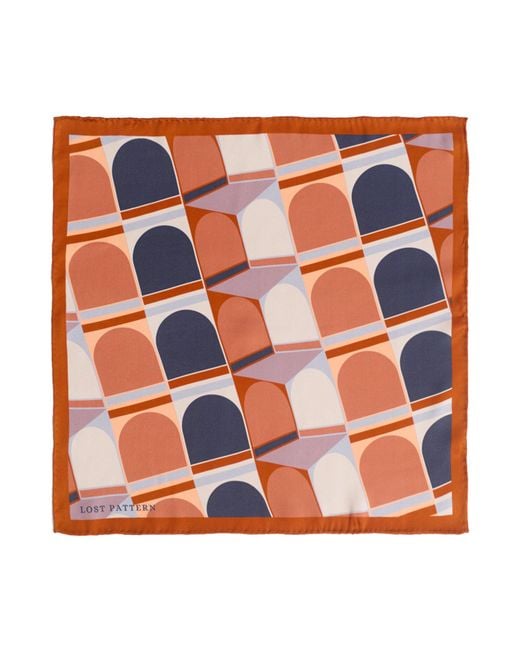 Lost Pattern Orange Modular Silk Pocket Square for men