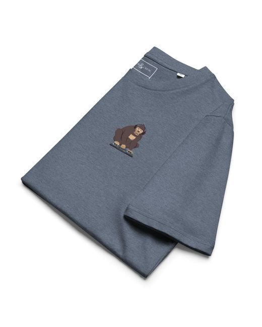 Anchor and Crew Blue Heather D J Monkey Organic Cotton Embroidered T-Shirt for men