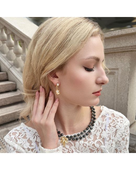 Farra Metallic Freshwater Pearls Floral Charm Earrings
