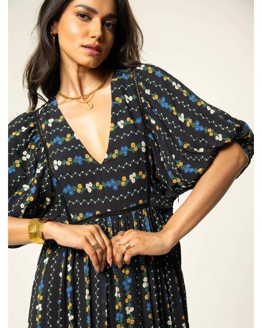 Rose & Nancy Gray Kiri Floral Printed Maxi Dress