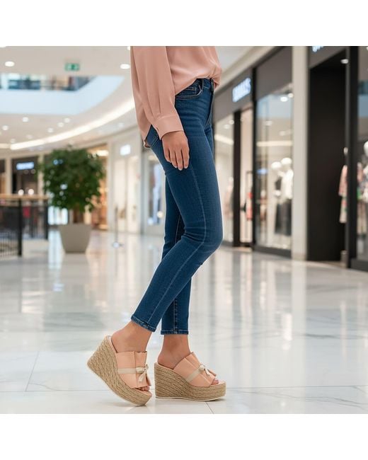 Beautiisoles by Robyn Shreiber Made in Italy Pink Neutrals Noelle Baby Espadrille Platform Wedge Slide Comfortable & Sexy Work & Pool Leather Sandal