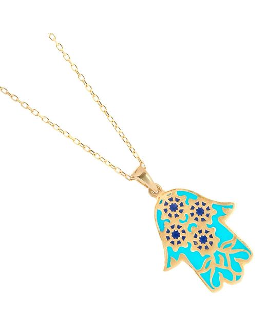 Ebru Jewelry Blue Good Vibes Enamel Hamsa Necklace Gold