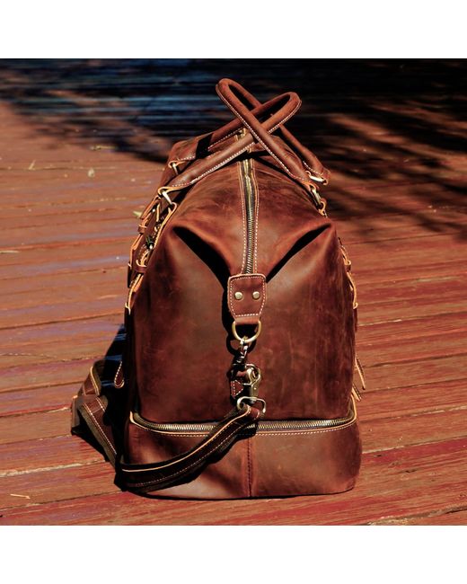 Touri Brown Leather Weekend Bag With Suit Compartment Weekender for men