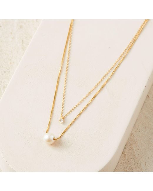 Esterah Metallic Layered Necklace With Pearl & Cubic Zirconia