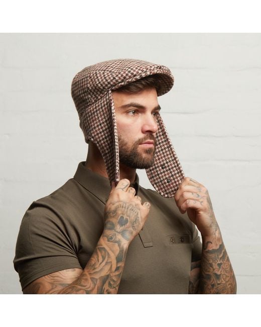 Dasmarca Hats Brown Logan Tweed Wool Checks Italian Cap With Earflaps Trapper for men