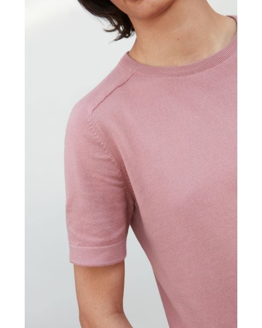 Paul James Knitwear Purple Ultra Fine Cotton Cassie Saddle Shoulder Knitted T-Shirt