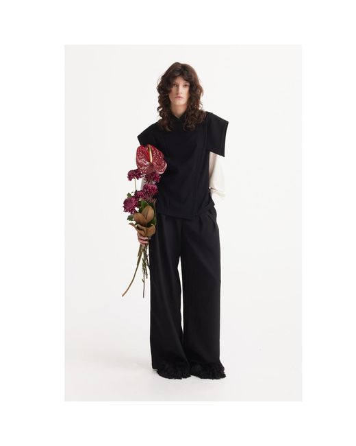 Julia Allert Black Tailored Blazer-Style Blouse With Satin Sleeves