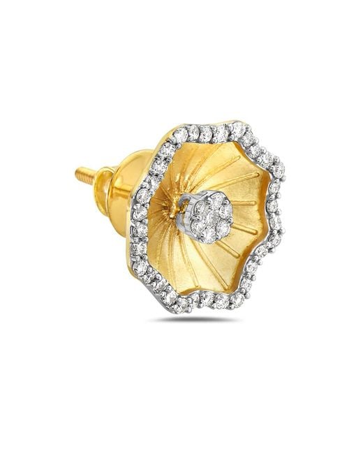 Artisan Metallic Natural Diamond Yellow Gold Flower Stud Earrings With Matt Finish Jewelry
