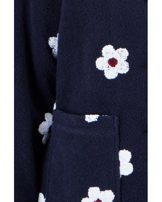 Yumi' Blue Embroidered Daisy Fleece Jacket