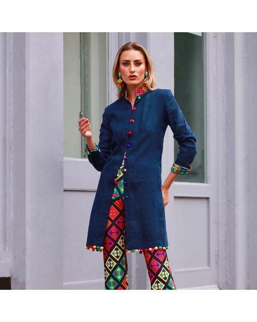 Beatrice von Tresckow Blue Verdon Linen Nehru Jacket