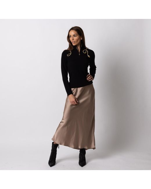 House of Laines London Black Laines Couture Quarter Zip Jumper With Embellished Wrap Snake