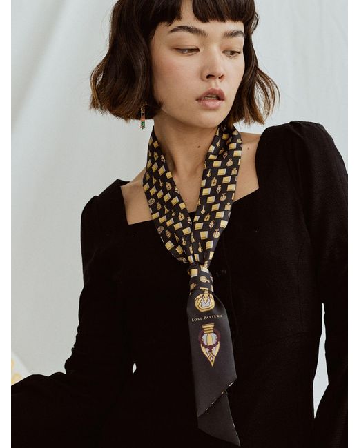 Lost Pattern Black Amora Silk Skinny Scarf