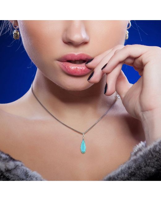 Artisan Blue Natural Turquoise Pendant Diamond Emerald 18k White Gold Jewelry