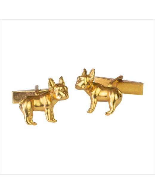 Simon Kemp Jewellers Metallic French Bulldog Cufflinks Eighteen Carat On Solid Sterling for men