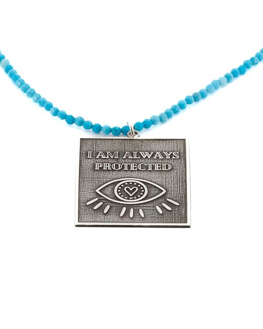 Ebru Jewelry Metallic Sterling I Am Always Protected Pendant Stone Beaded Necklace