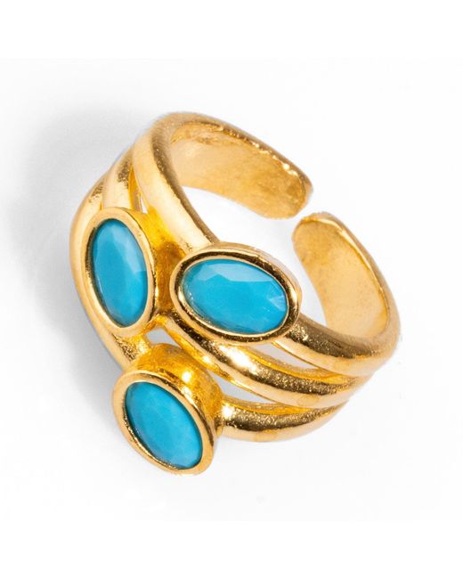 Ebru Jewelry Metallic Trio Gemstone & Stylish Adjustable Cocktail Ring