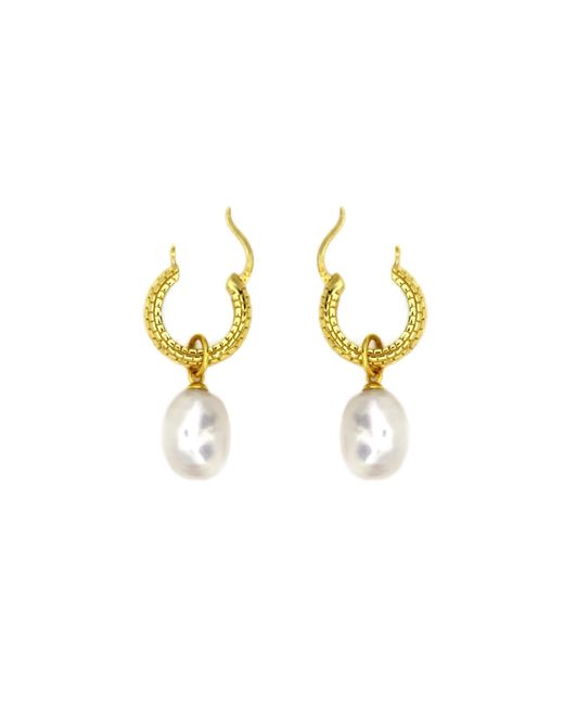 VicStoneNYC Fine Jewelry Metallic Natural Pearl Charm Hoop Earrings