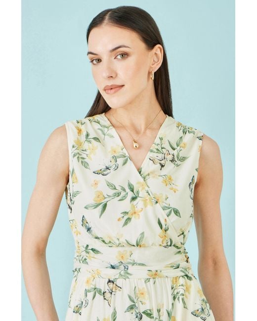 Yumi' Metallic Floral Print Mesh Stretch Midi Dress With Pockets