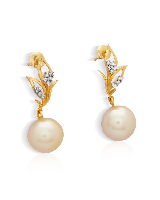 Dhwani Bansal Metallic Avera And Diamond Earrings With South Sea Pearls
