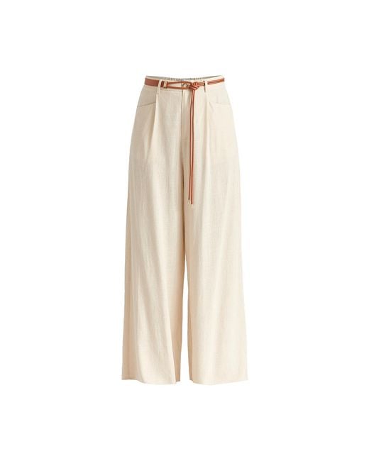 Paisie Natural Neutrals Linen Blend Wide Leg Trousers With Belt