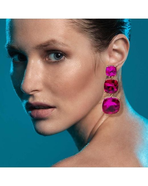 Michael Nash Jewelry Pink Mackenzie Triple Cushion Shape Fuschia Drop Earrings