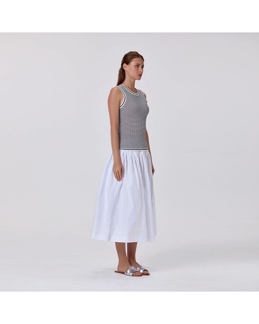 Smart and Joy Black Loose-Fitting Midi Cotton Skirt With Smocked Waist