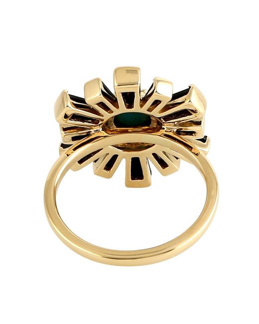 Artisan Multicolor 18k Yellow Gold Diamond Flower Ring Spinel Chrysocolla Handmade Jewelry