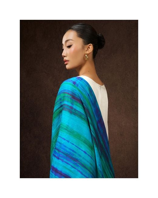Silk and Bears Blue Emerald Brushstroke Silk Scarf – Hand-Dyed Mulberry Silk Shawl