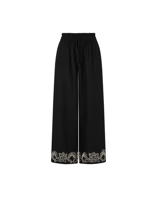 Raffya Black Milly Wide Leg Embroidered Trouser