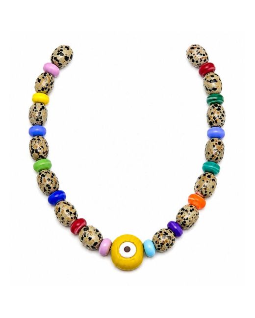 Eyeconic by Samar Ajram Metallic Funky Evil Eye Colorful Beads Necklace