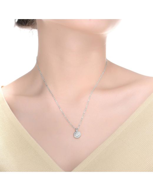 Genevive Jewelry Metallic Cubic Zirconia Ss Plated Round Bezel Pendant