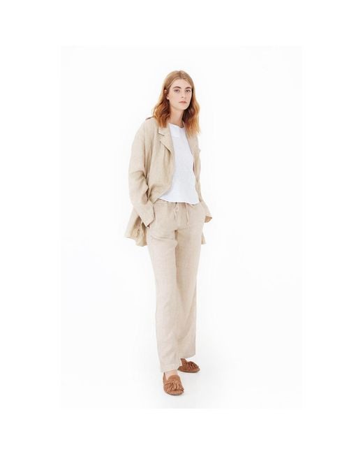 Haris Cotton Blue Solid Wide Legged Linen Pants