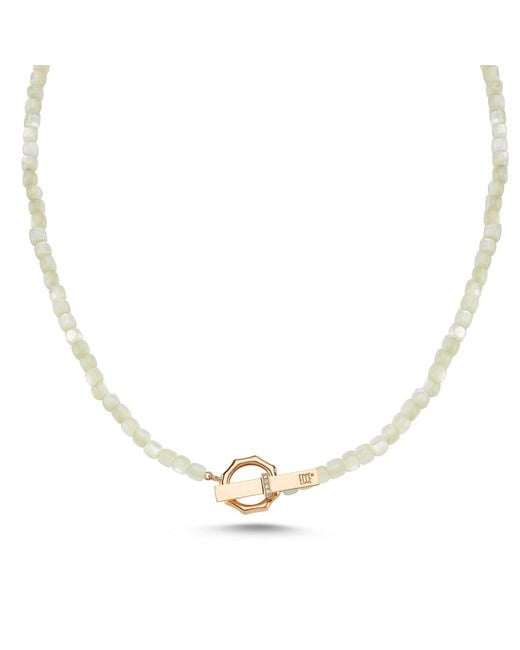 Ecce | Artisan Diamonds Metallic 14K Solid Colorful Pearl Bead Ecce Brand Bar Diamond Necklace