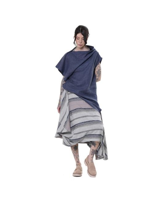 Metamorph Gray Asymmetric Midi Striped Skirt