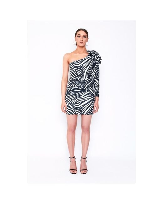 ROSIE BILLINGTON Blue Zebra One Shoulder Bow Mini Dress