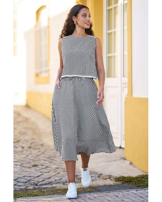 Yumi' Gray Gingham Cotton Midi Skirt