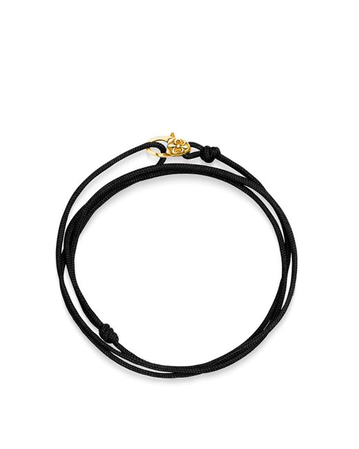 Nialaya Black Wrap-Around String Bracelet With Sterling Plated Lock for men