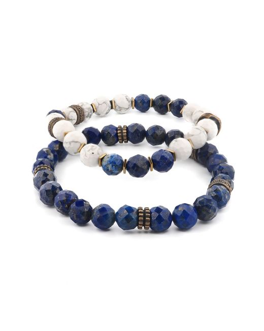Ebru Jewelry Blue Inner Power Lapis & Howlite Beaded Bracelet Set for men