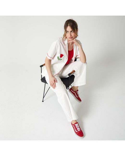 Lalipop Design White Straight Leg Linen Pants