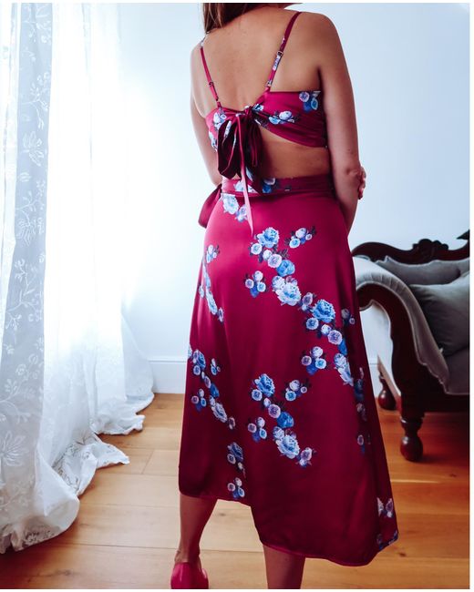 Sophie Cameron Davies Red Berry Floral Silk Crop Top