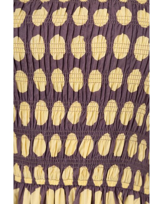 Amy Lynn Natural Darcy & Aubergine Contrast Polka Dot Smocked Midi Dress