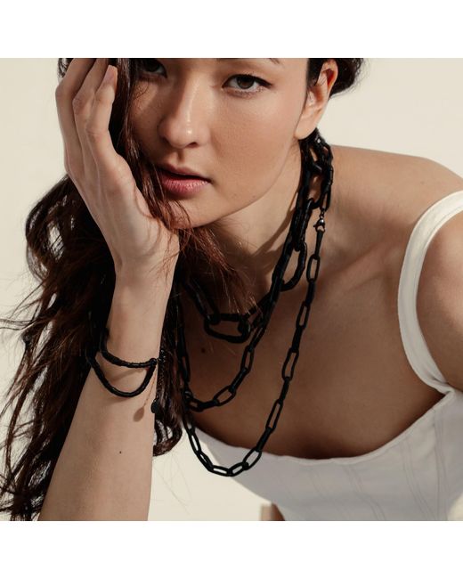 WAIWAI Black Link Leather Cuff Bracelet